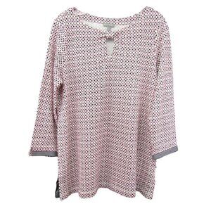 T by Talbots Black Pink Geometric Keyhole Front Tunic Top Womens Size M Cotton